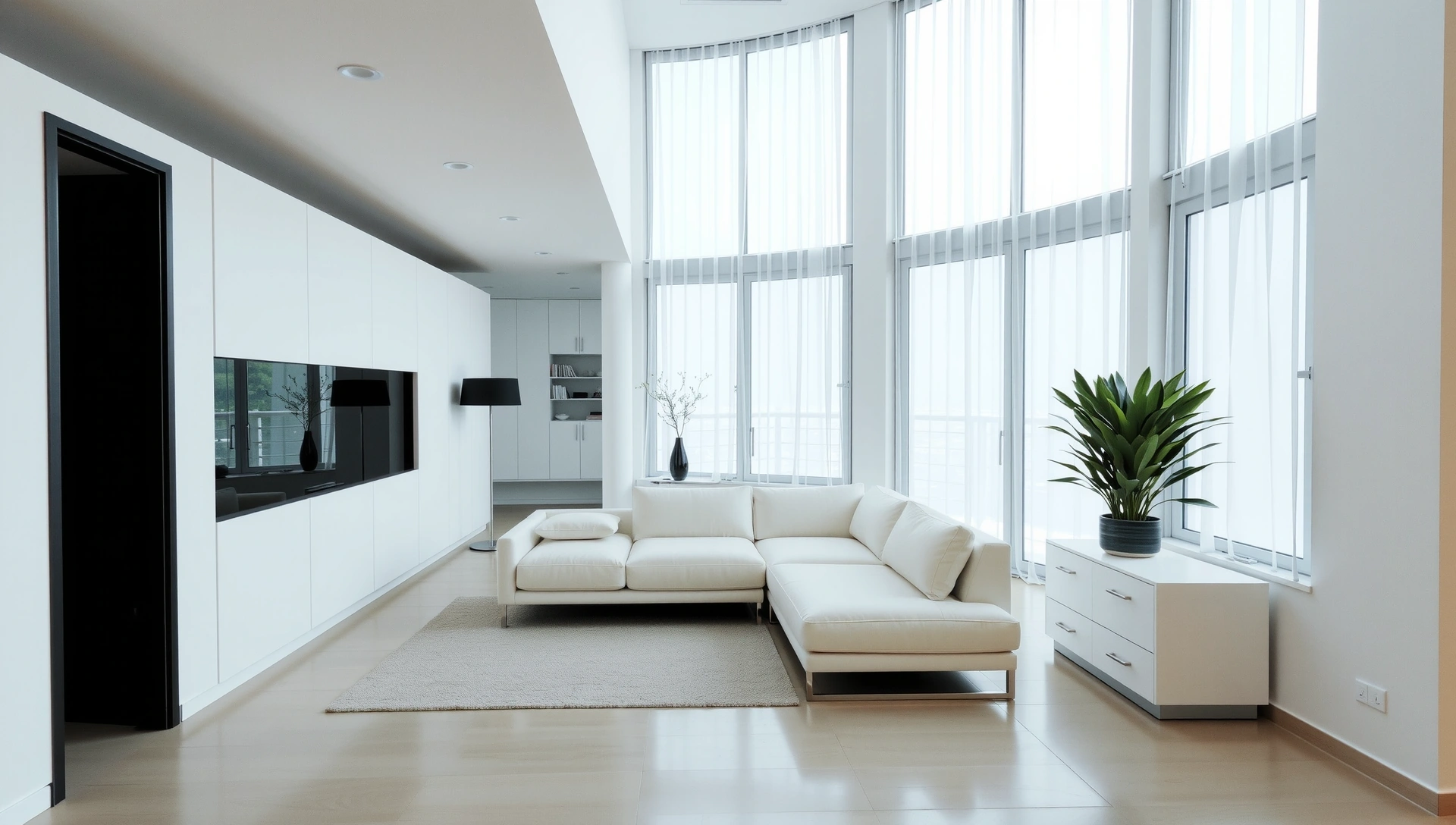 Interior modern și curat, cu lumină naturală și detalii de design minimalist, reflectând profesionalismul serviciilor de curățenie.