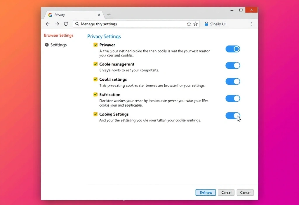 Ilustrație cu setări de confidențialitate în browser
