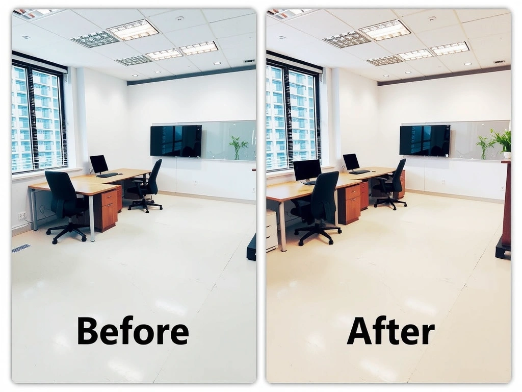 Imagine înainte și după curățenie birou modern