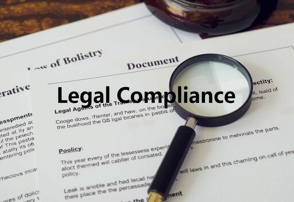 Imagine cu documente legale și o lupă, reprezentând transparența și conformitatea