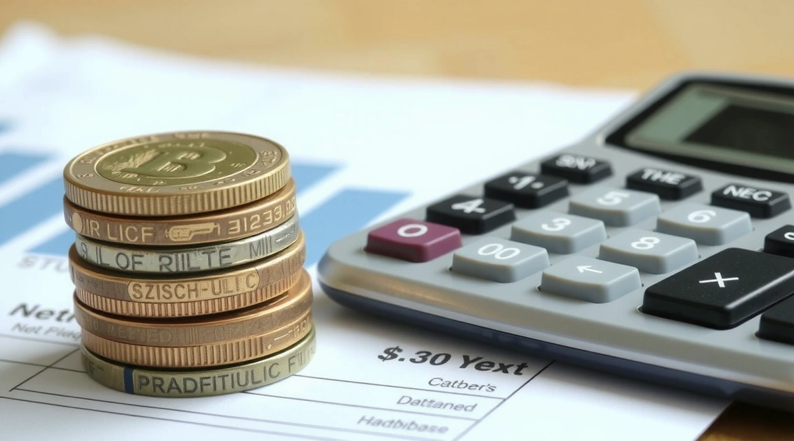 Monede și un calculator simbolizând prețuri competitive